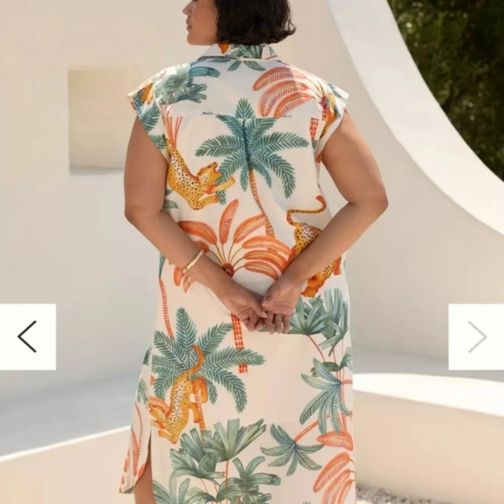 Anthropologie Maeve The Lillian Button-Front Dress L Jungle Tropical Vacation - Picture 16 of 16